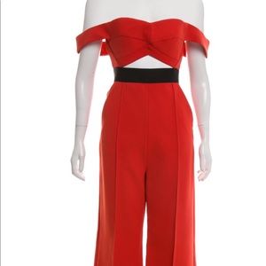 Parker Red Off the Shoulder Wide Legged Jumpsuit